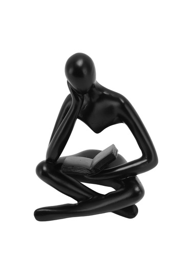 Kangvka Siyah Reçine Düşünür Figürü - Oturur Kişi Heykeli, Ev Dekorasyonu, Kitaplık Mutfak Ofis Dekoru, Hediye Önerisi