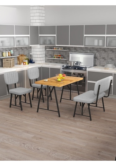 Hayat 70x110 Atlantik Mutfak Masası, Mutfak Masası Takımı, Yemek Masası, 2 Sandalye 1 Bench - Açık Gri Açık Gri