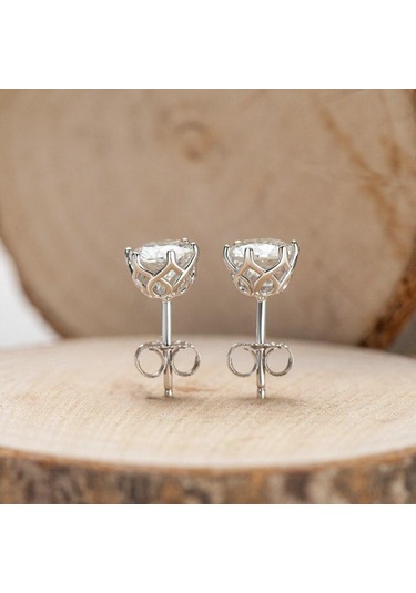 Mavi Bagueringen Gerçek 0.5-1 Karat D Renk Mozanit Saplama Küpe Kadınlar Için En Kaliteli 925 Ayar Gümüş Köpüklü Düğün Takı