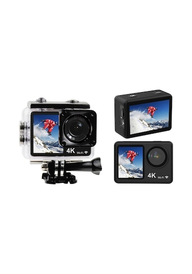 4k Çözünürlüklü 160 Derece Geniş Açılı Su Geçirmez Aksiyon Kamerası, Wifi Destekli Ve Uzaktan Kumandalı Siyah Siyah