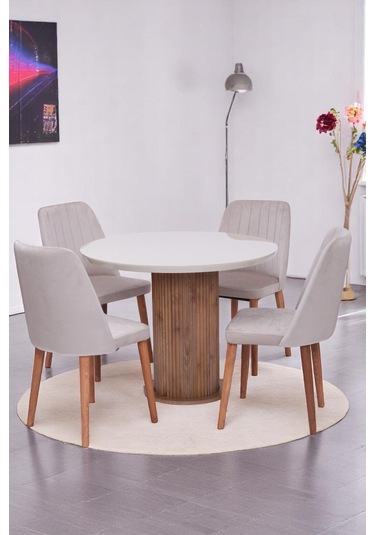 Bohem Milano Yuvarlak Lak Panel Mutfak Masa Takımı 100cm Ceviz