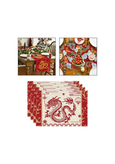 Suntek Çin Yeni Yılı Placemats 4 Adet Yer Kırmızı-beyaz Kırmızı Beyaz Kırmızı - Beyaz