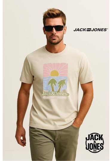 Jack & Jones Jordown Logolu Ekru/krem/bej Erkek Tişört 12286110 Bej