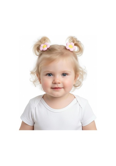 Çiçekli Kız Çocuk Lastikli Toka 2li Set St09517 Pembe