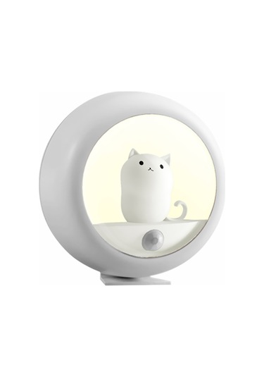 Konesam Kedi Figürlü Usb Akıllı Hareket Sensörlü Gece Lambası - Sabit Ve Otomatik Işık Modu, Duvar/masa/makaslı Montaj, 4000k Işık Tonu, 800mah Pil Beyaz
