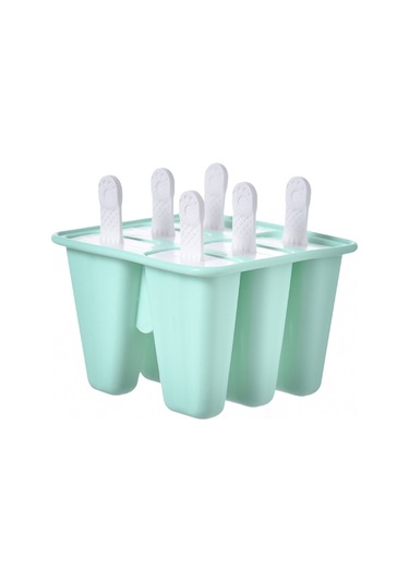 Kangvka 6 Hücre Silikon Dondurma Kalıbı - Uzun Kollü Ve Bağımsız Kapaklı Yeşil Model Çok Renkli