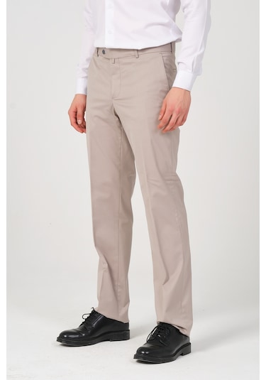 Erkek Regular Fit Kumaş Pantolon Krem