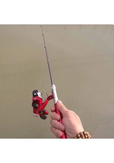 Mufunye Küçük Boylu 1.0m Uzatılabilir Kalem Oluklu Olta Kamışı Ve 5.1:1 Diş Oranı Mini Spinning Makinesi Seti Kırmızı