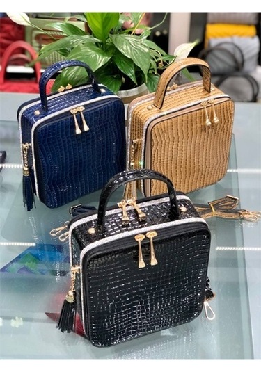 Sentt Deri Kare Taşlı Çanta Koyu Yeşil