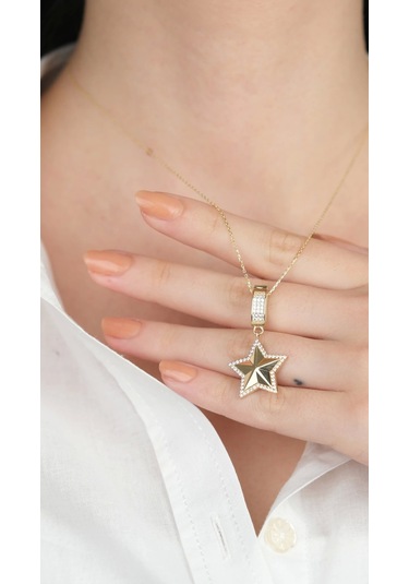 14 Ayar Altın Taşlı Yıldızlı Charm 465 Gold