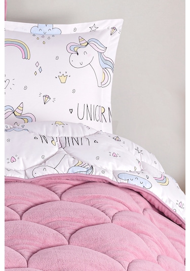 Nordqueen Wellsoft Tek Kişilik Uyku Seti Çift Taraflı Unicorn Beyaz Beyaz
