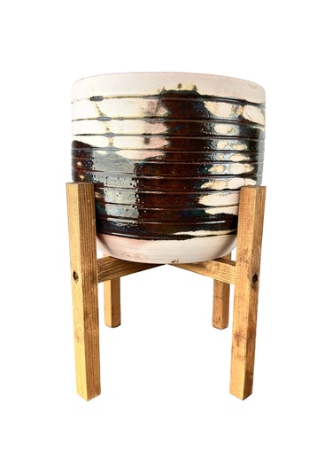 Bitki Tasarımı  Ev Dekorasyon Aksesuar Yeşil Sırlı Terrakota Toprak Saksı 4 Ayaklı 19 CM