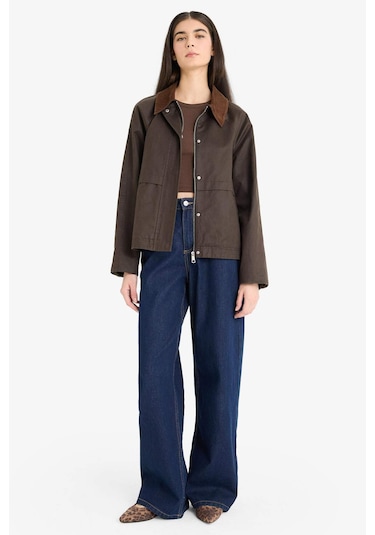 Defacto Su Geçirmez Relax Fit Kontrast Yaka Fermuarlı Mont E8623ax25aubn530 Kahve