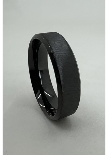 Takı Dükkanı Kişiye Özel İsim Yazılı Köşeli 6mm Mat Fırçalanmış Düz Unisex Çelik Yüzük Alyans Cl47y Siyah