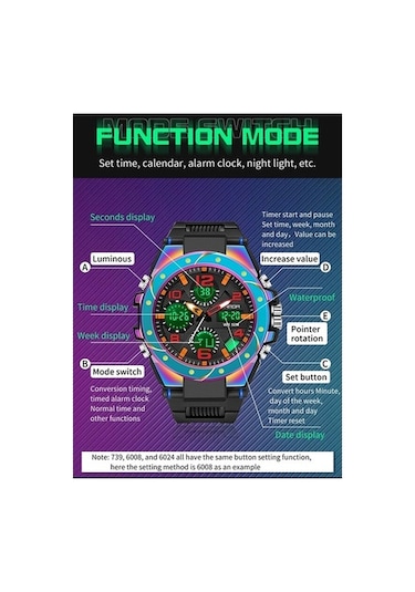 Besthome1 Sanda Çift Dijital Ekran Spor Saat Erkekler Kuvars 739 Senfoni Mavisi Çalar Kronometre Kronograf İzle Çok Renkli Spor Çok Renkli