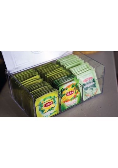 Sembol Gross 6 Bölmeli Demlik Poşet Çay Saklama Kutusu Organizeri Mutfak Ofis Saklama Kutusu Şeffaf Beyaz