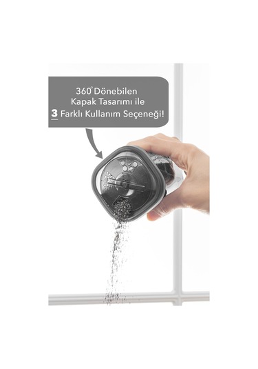 6'lı Etiketli Ve Kilitlenebilir Hava Almaz Kapaklı Baharatlık Seti - Baharatlık Gri Antrasit