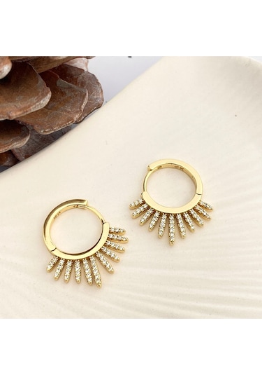 Kadın Küpe Zirkon Taşlı Çelik Güneş Küpe Xuping Gold