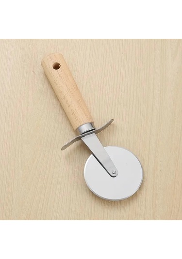 Mybru Paslanmaz Çelik Ahşap Saplı Pizza Ve Hamur Kesici Büyük Boy Çok Renkli