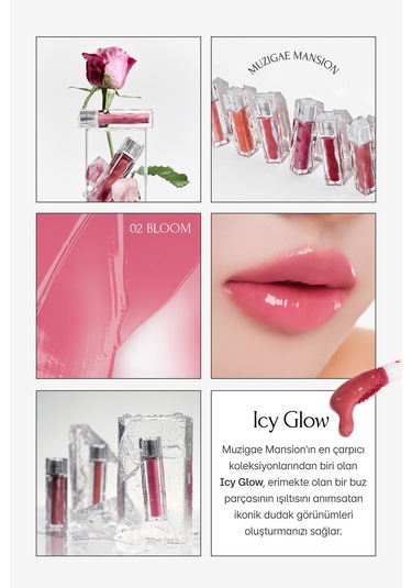 Muzigae Mansion Uzun Süre Parlak Görünüm Sunan Lip Gloss Icy Glow 02 Bloom 02 Bloom
