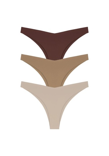Lazer Kesim Kadın Brezilya Külot 3'lü Paket-2 Renkli-3 Çok Renkli