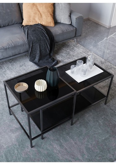 Dekoport Perla Orta Sehpa - Füme Cam Siyahh