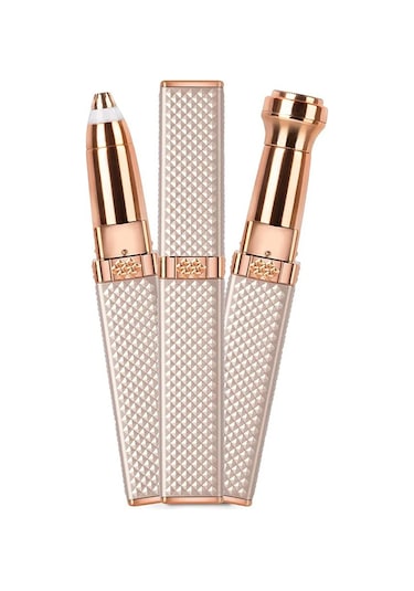 Markafox Luxury 2 Başlıklı Şarjlı Işıklı Kaş Bıyık Tüy Alma Epilasyon Aleti + Mini Parfüm Şişesi