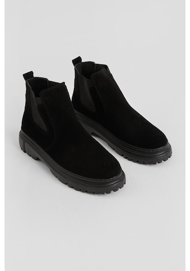 Kalın Faylon Hafif Taban Yanları Lastikli Erkek Siyah Chelsea Bot Tberk205 Siyah