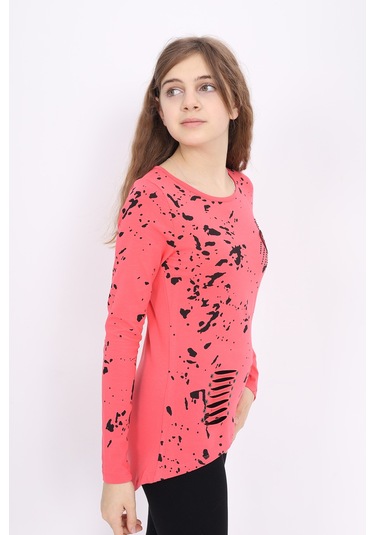 Toontoy Kız Çocuk Sweatshirt Lazer Kesim Dudak Nakışlı Nar Çiçeği