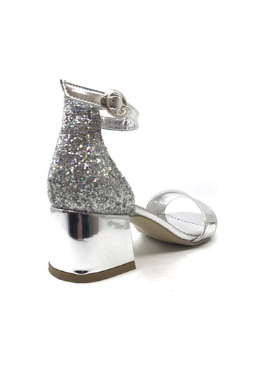 Sema Gümüş Simli Günlük Abiye Tek Bant Kız Çocuk Topuklu Ayakkabı