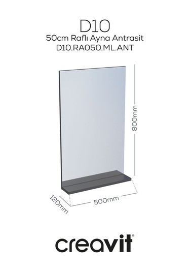 D10 50 Cm Melamin Raflı Ayna Antrasit Beyaz