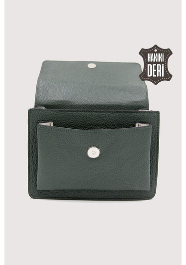 Hakiki Deri Kadın El Çantası Haki Smr9022 Haki