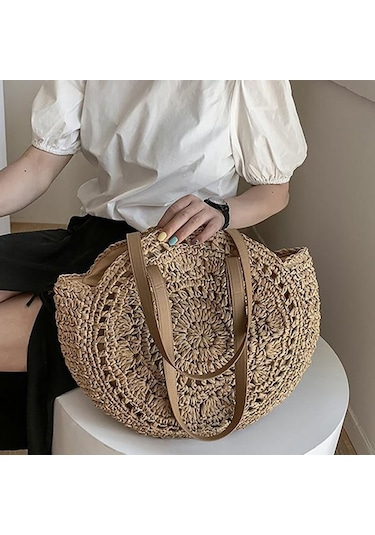 Haki Yogodlns Kadınlar İçin Plaj Çantaları Büyük Hasır Çanta Içi Boş Çiçek Tasarımcı Kadın Omuz Çantası Haki