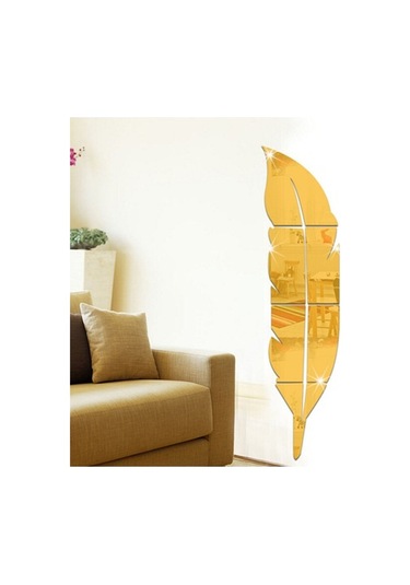 Opulentliving Altın Renkli Büyük Boy Tüy Duvar Çıkartması - Parlak Ayna Yüzeyli Küçük: 73x18cm / Büyük: 120x30cm