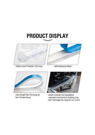 Cbtx 2 Adet 45cm Ultra İnce Araba Drl Esnek Led Şerit Gündüz Çalışan Işık Dönüş Sinyali Işığı Buz Mavisi - Sarı