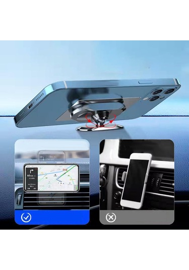 Suntek 360 Dönüş Ayarlanabilir Manyetik Araç Şarj Cihazlı Telefon Tutacağı Gümüş