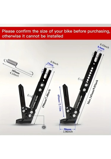 Chuangyinshop 1pc Red Ayarlanabilir Alaşım Motosiklet Yan Sehpası Universal 150kg Kapasite Kıcry