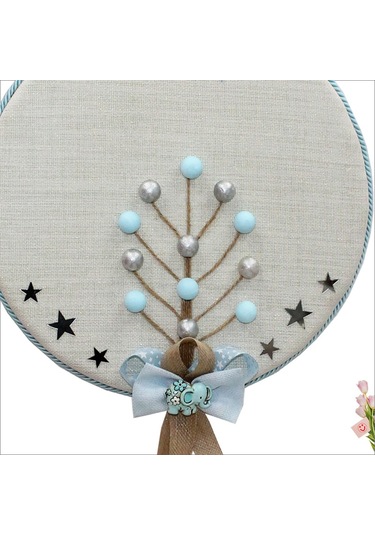 Süslebabypartystore Fil Temalı Ahşap Pano 35Cm Kapı Süsü - Mavi