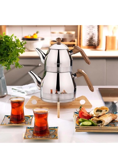 Schafer Çelik Çaydanlık Takımı Ortaboy Kahve Renk