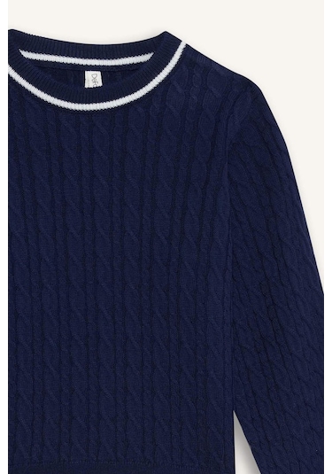 Defacto Kız Çocuk Okul Standart Fit Bisiklet Yaka Triko Kazak E7740a825aunv251 Lacivert