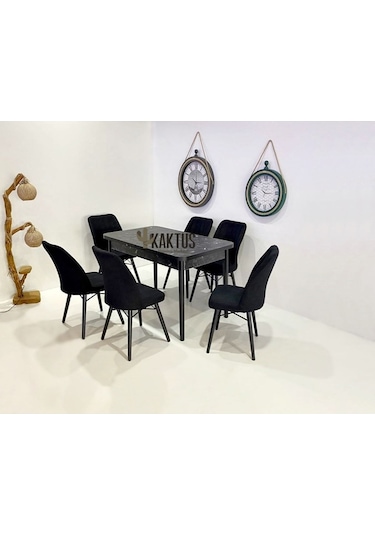 6 Kişilik Açılır Masa Sandalye Takımı Mutfak Masası Takımı Salon Masası Yemek Masası Masa Takımı Siyah