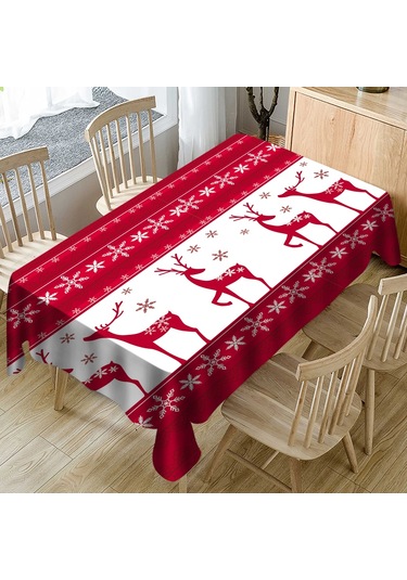 Sones Ev Tipi Dikdörtgen Masa Örtüsü Noel Yemek Sehpası Örtüsü Dekorasyonu, Boyut: 150x300 Cm Noel Geyiği Diğer