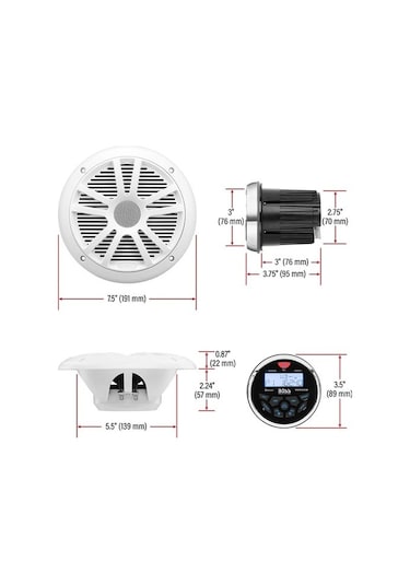 Boss Audio Systems Mckgb350W.6 Usb Aux Girişli Bluetoothlu Hoparlörlü Marin Teyp Seti