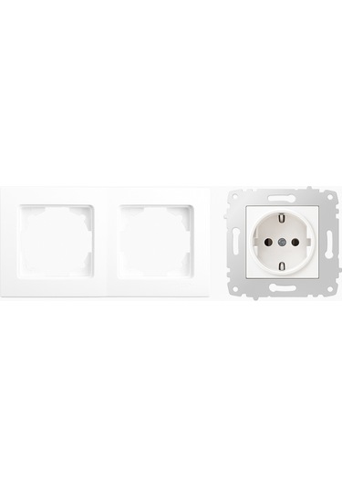 Karen Beyaz 2'li Topraklı Sıvaaltı Priz Ve Çiftli Çerçeve Seti Montaj Uyumlu
