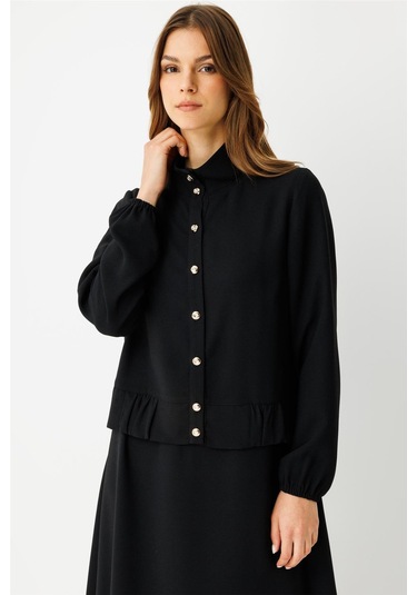 Büzgü Detaylı Elbiseli Takım Siyah Siyah