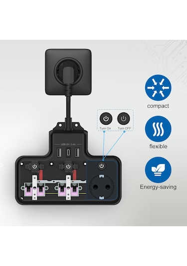 2 Adet Üç Priz Bağımsız Anahtar 3 Soket Ve 3 Usb Şarj