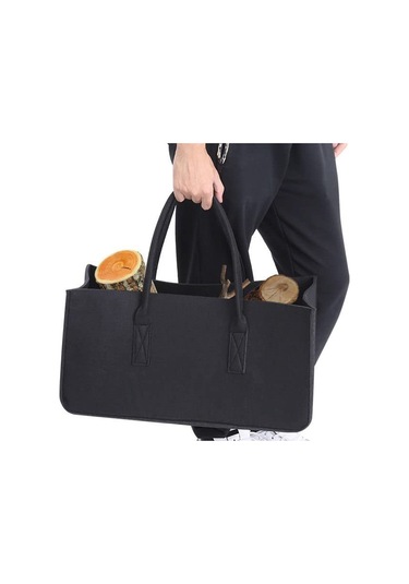 Şömine Odun Saklama Çantası, Keçe Malzeme, Gri Gri