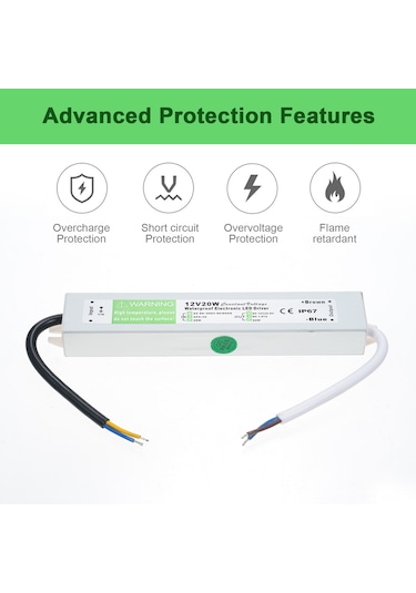 Hfambition Ip67 Su Geçirmez Dış Mekan Led Güç Kaynağı, 12v 20w Çıkışlı, Aşırı Yük Koruma Gümüş