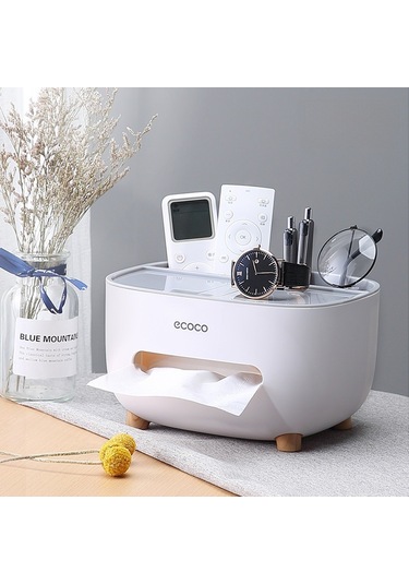 Monyee Krem Renkli Modern Minimalist Ev Ofis Masaüstü Organizer: Multifonksiyonel Havlu Kutusu Ve Kumanda Tutucu Krem