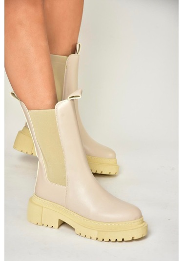 Fox Shoes T652449009 Bej Kalın Tabanlı Kadın Bot Bej-suni Deri Bej